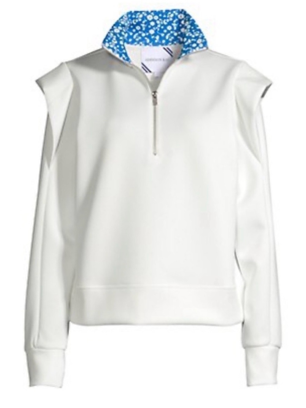 Addison Bay White Quarter-Zip Pullover with Blue Floral Collar- medium- NWOT!
